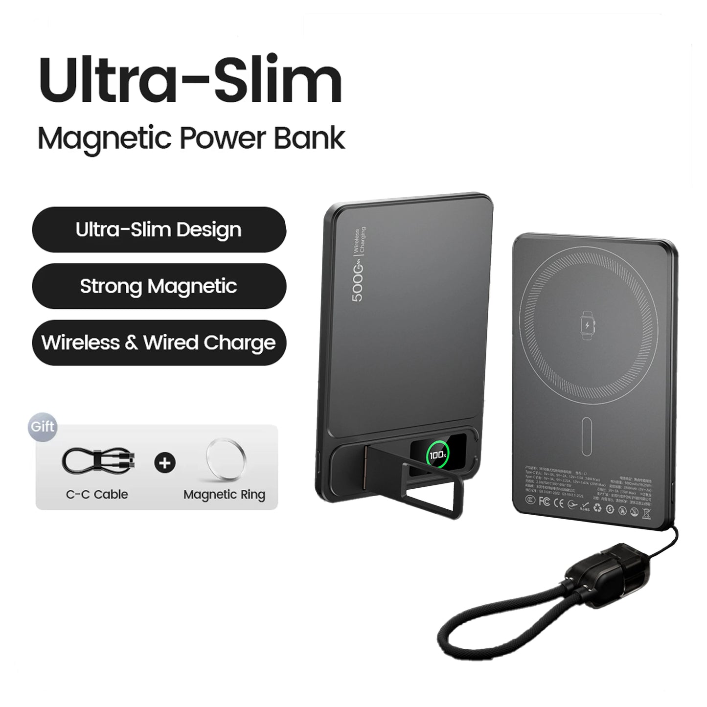 Power Bank Magnético Slim 10000mAh - Carga Inalámbrica MagSafe