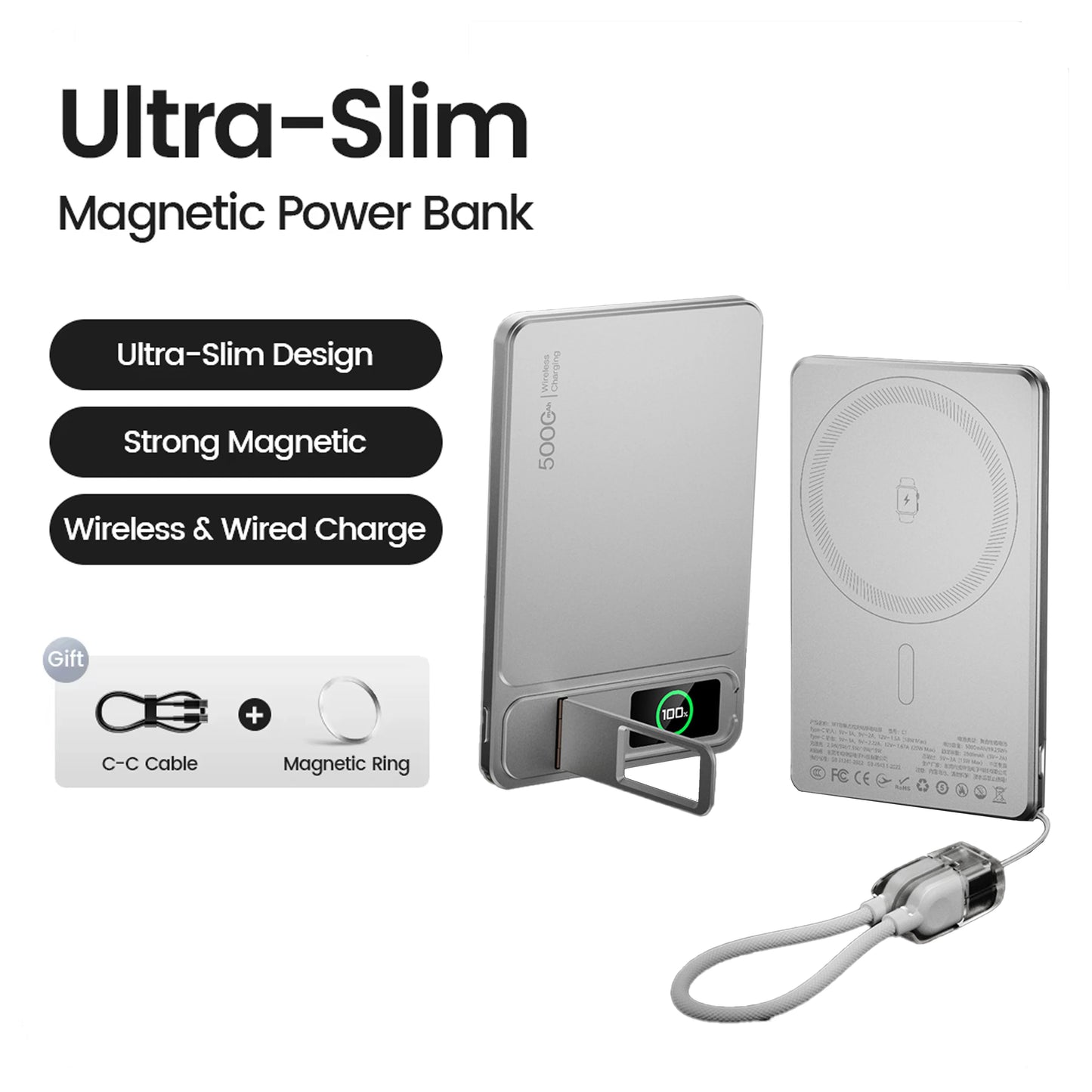 Power Bank Magnético Slim 10000mAh - Carga Inalámbrica MagSafe