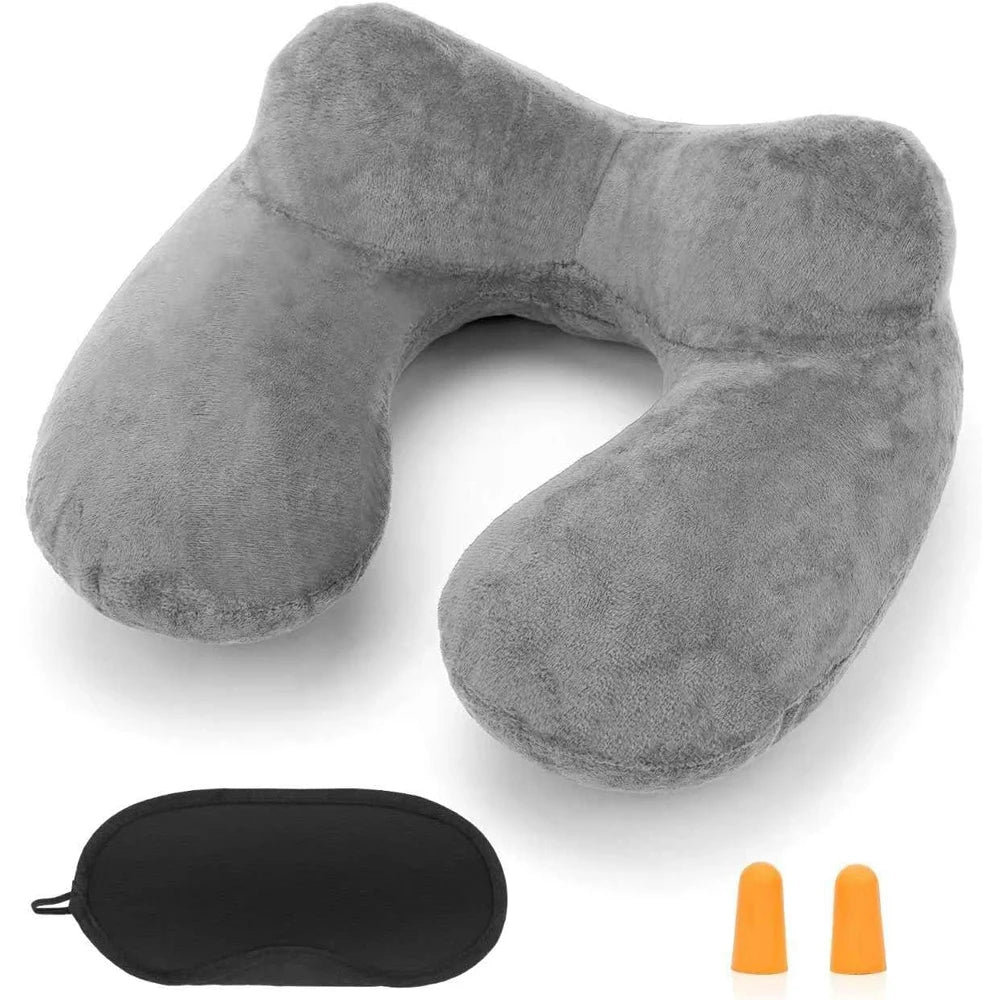 Almohada de Viaje Inflable con Funda de Terciopelo y Bolsa