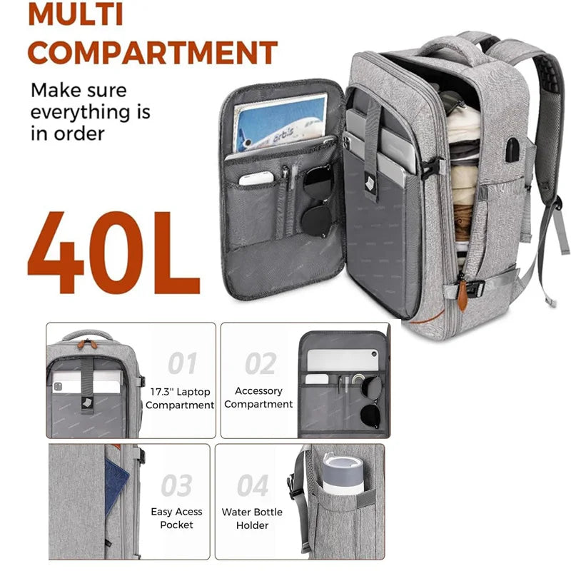 Mochila de Viaje con Puerto USB y Compartimento para Zapatos