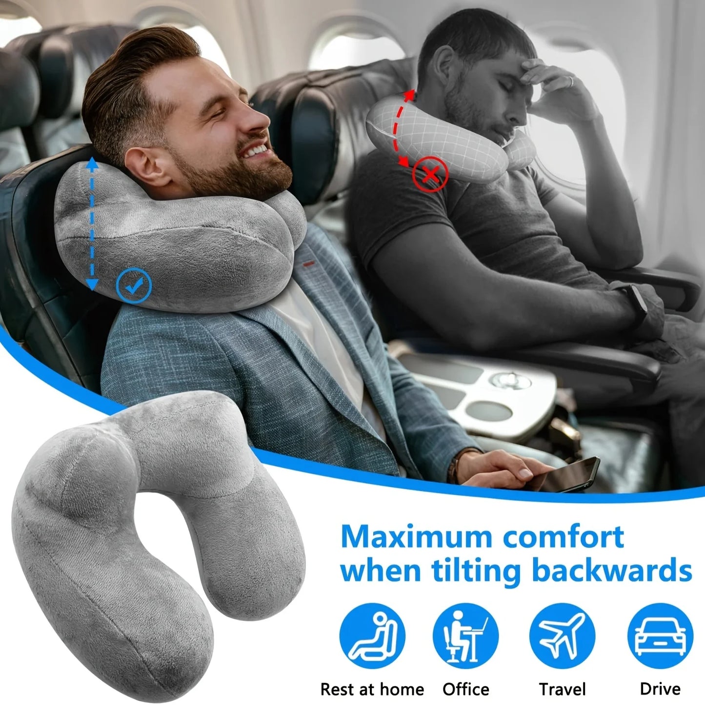 Almohada de Viaje Inflable con Funda de Terciopelo y Bolsa