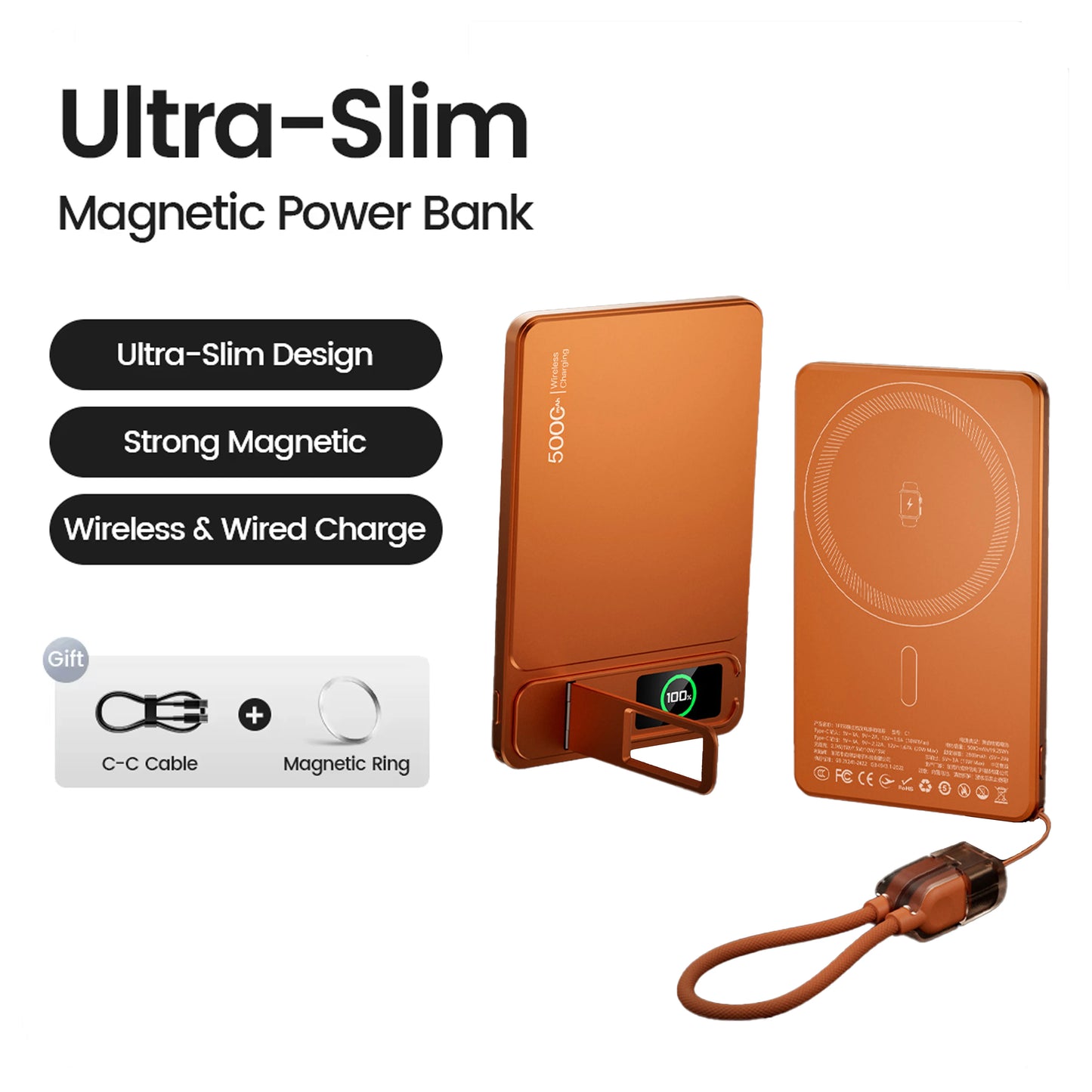 Power Bank Magnético Slim 10000mAh - Carga Inalámbrica MagSafe